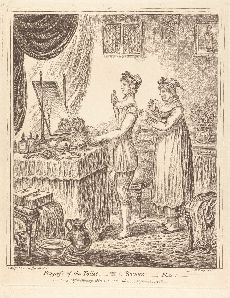 Toalettets utvikling - Korsettet, plansje I av James Gillray
