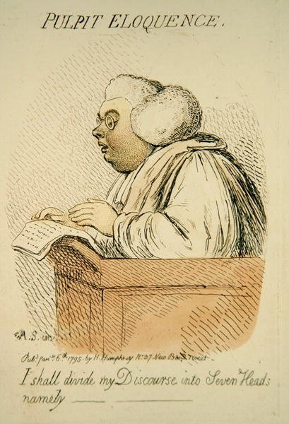 Prekestol Eloquence, utgitt av Hannah Humphrey i 1795 (håndfarget gravering) (detalj fra 191281) av James Gillray