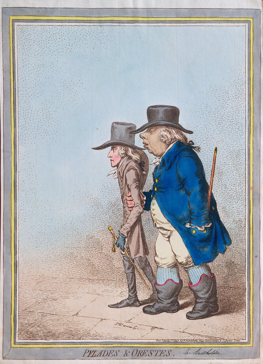 Pylades og Orestes, pub. av Hannah Humphrey, 1797 av James Gillray