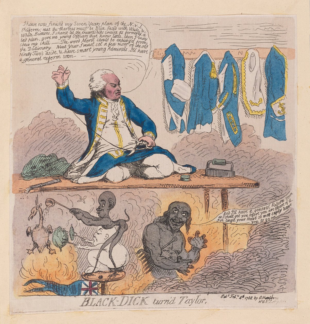 Richard Howe, 1st Earl Howe (Black-Dick ble Taylor), pub. 1788 (håndfarget gravering) av James Gillray