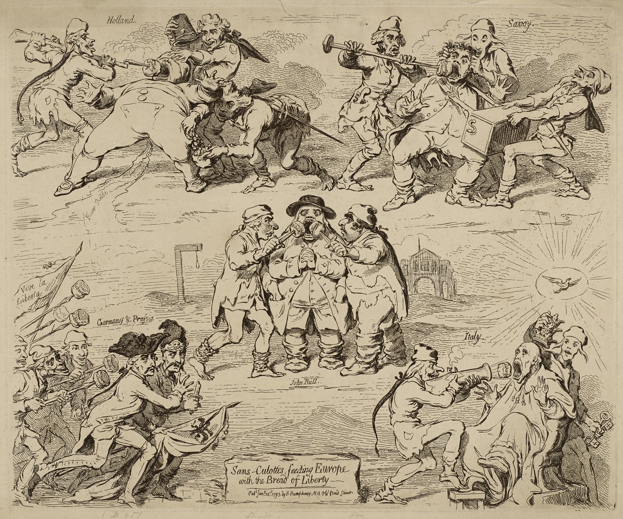 Sans-Culottes, Feeding Europe with the Bread of Liberty, publisert 12. januar av James Gillray