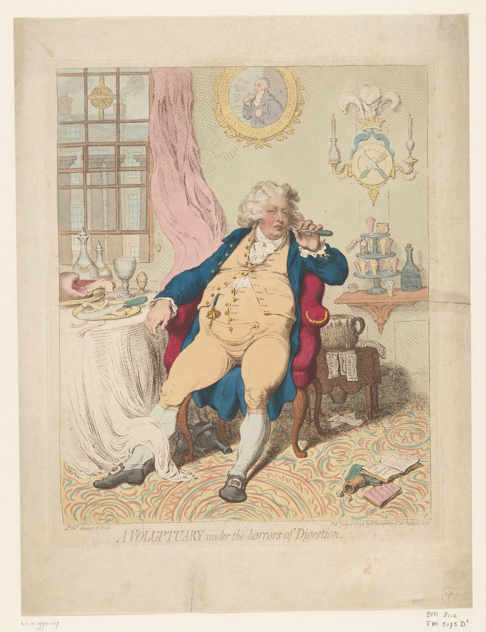 Spotprent på George IV, 1792 En voluptuary under fordøyelsens redsler (tittel på objekt) av James Gillray