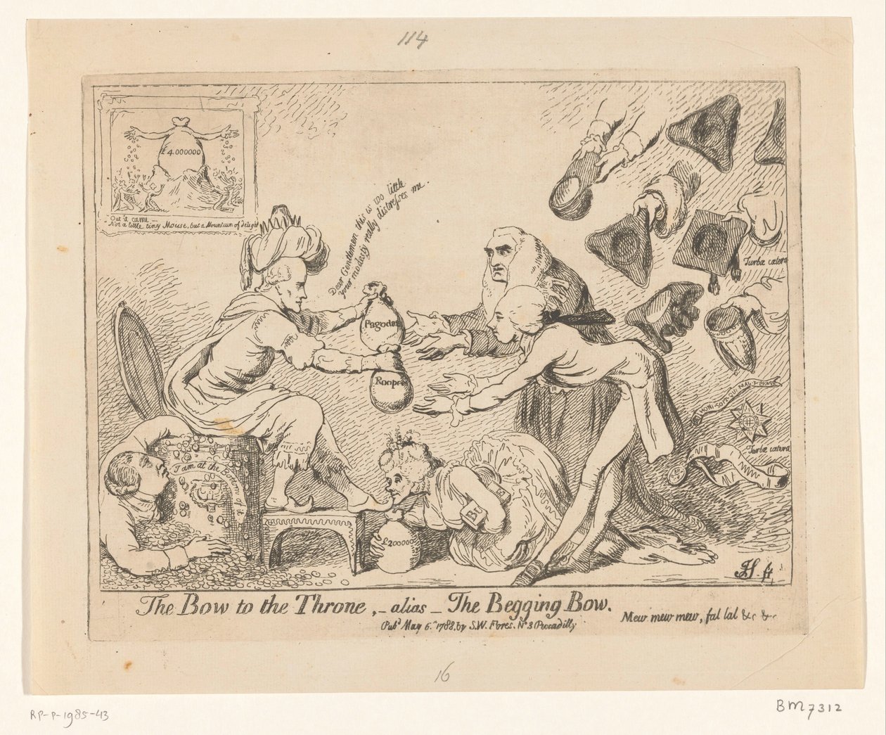 Spotprent på Warren Hastings, 1788 Buen til tronen, -alias- Tiggerbuen av James Gillray