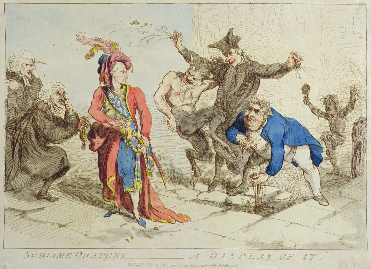 Sublime Oration: A Display of It, utgitt av T. Harmar i 1788 (håndkolorert etsning) av James Gillray