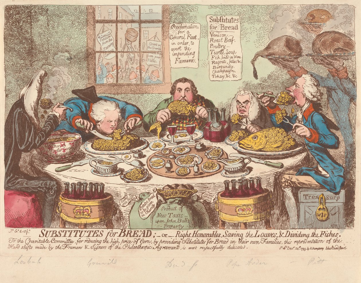 Brøderstatninger - eller - Høyærede herrer, som redder brødene og deler fiskene av James Gillray
