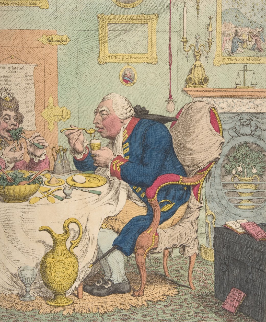 Temperance nyter et sparsomt måltid, 28. juli 1792., 28. juli 1792. av James Gillray