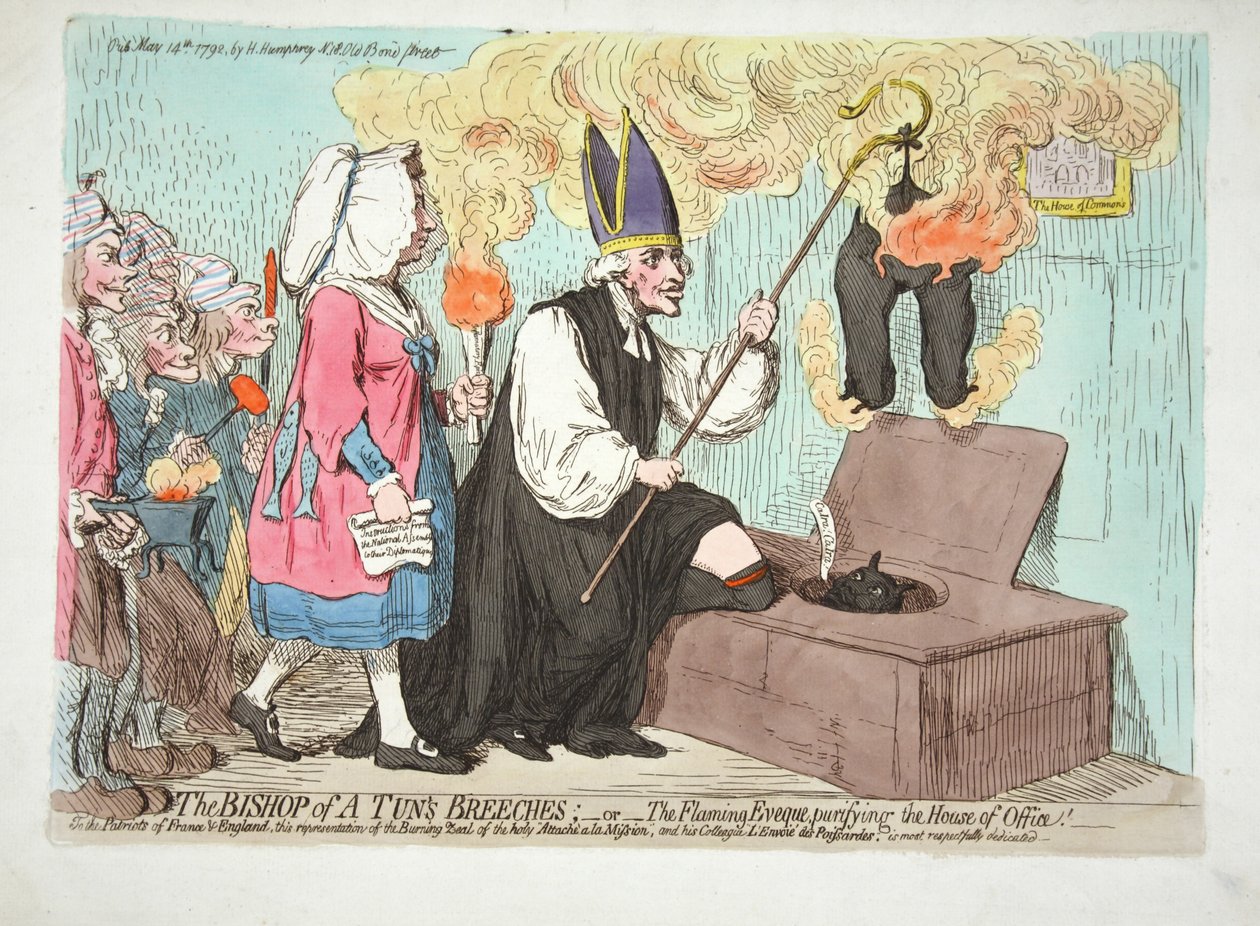Biskopen av A Tuns ridebukser; - The Flaming Eveque renser kontorets hus! Til patriotene i Frankrike og England, denne representasjonen av den brennende nidkjærheten til den hellige Attaceh a la Mission, og av James Gillray