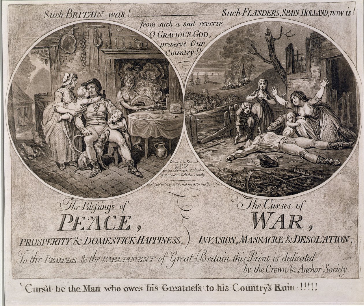 The Blessings of Peace and The Curses of War , utgitt av Hannah Humphrey i 1795 av James Gillray