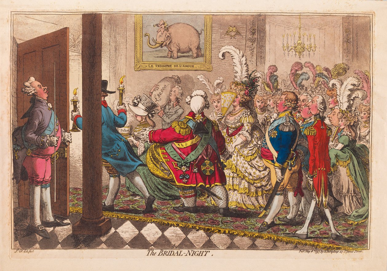 Brudenatten, pub. 1797 (håndfarget gravering) av James Gillray