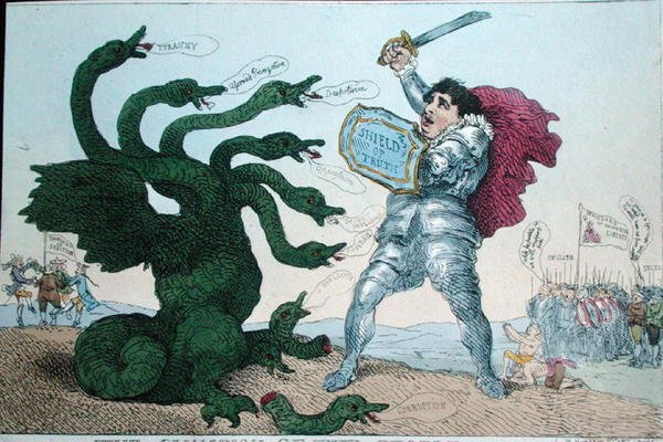 The Champion of the People, utgitt av William Humphrey (håndfarget etsning) av James Gillray