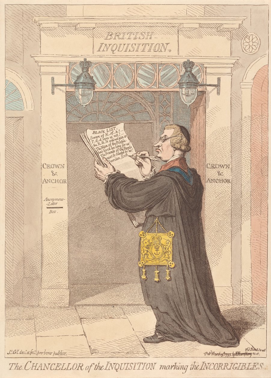 Inkvisisjonens kansler merker de uforbederlige av James Gillray