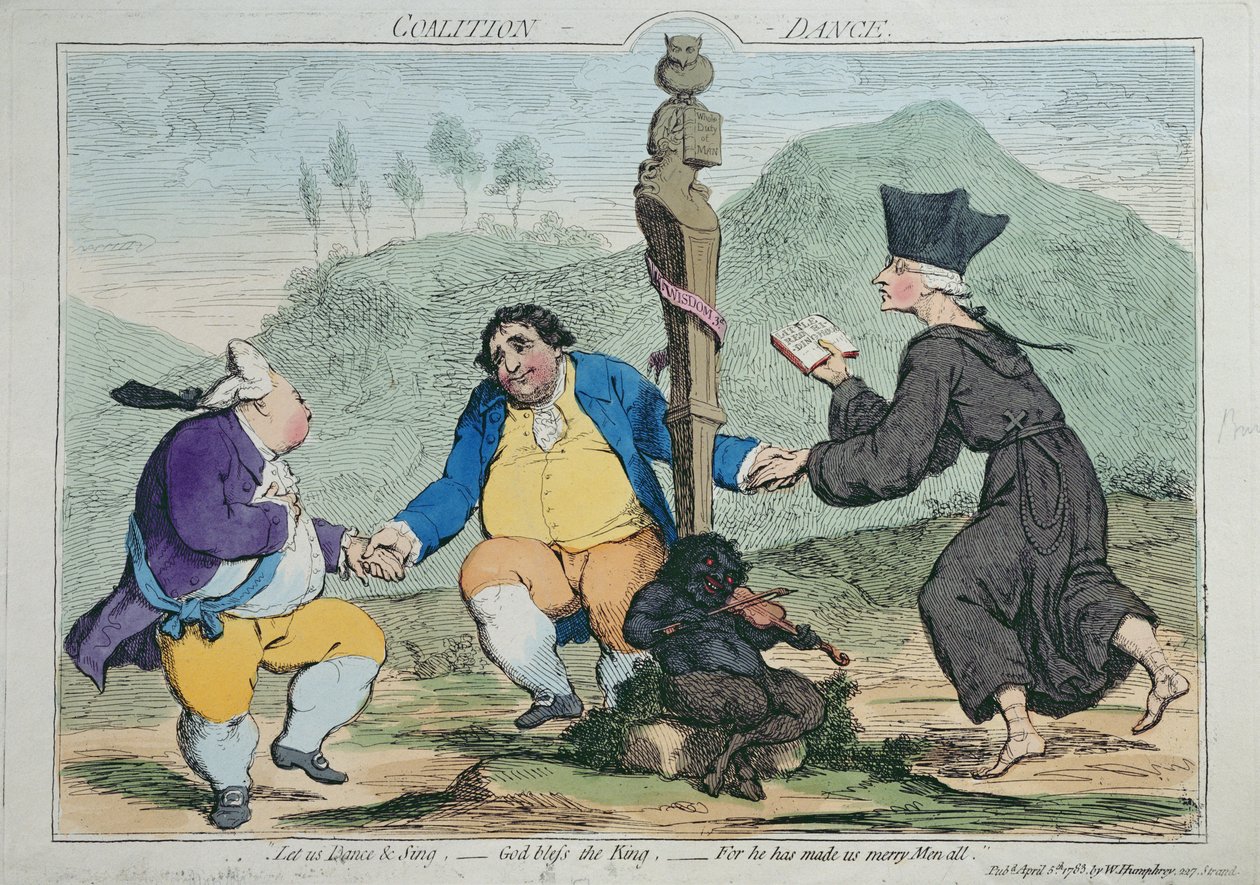 The Coalition-Dance, utgitt av William Humphrey i 1783 (håndfarget etsning) av James Gillray
