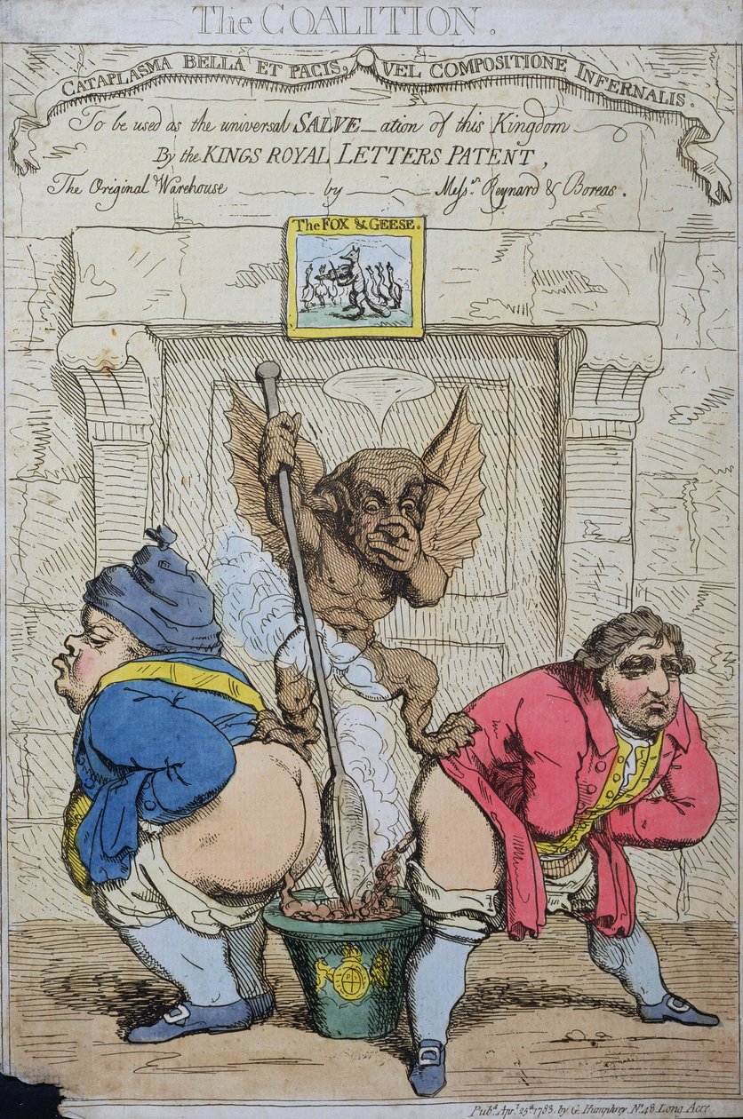 The Coalition, utgitt av G. Humphrey i 1783 (håndfarget etsning) av James Gillray