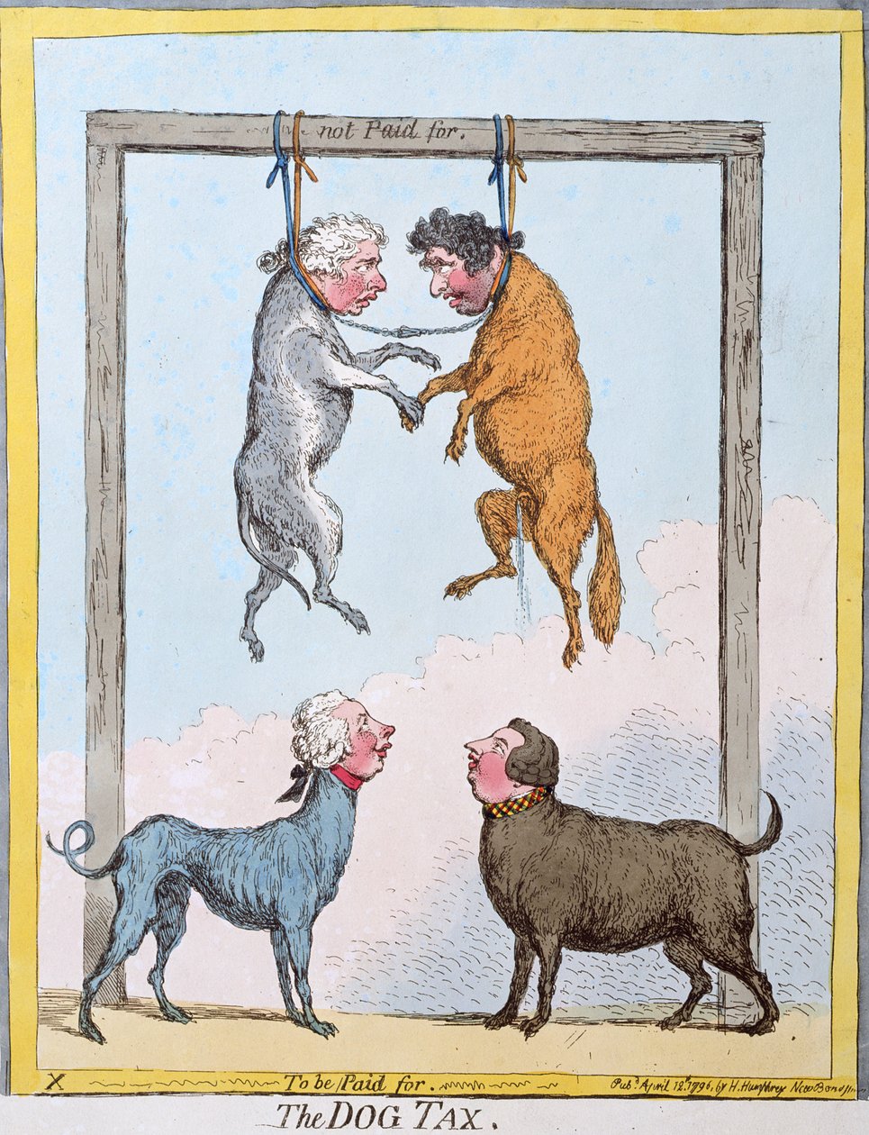 The Dog Tax , utgitt av Hannah Humphrey i 1796 (håndfarget etsning) av James Gillray