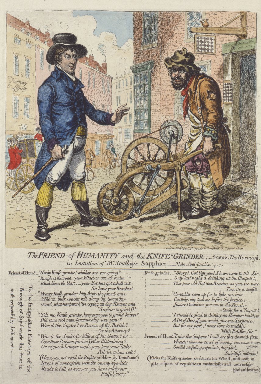 "Menneskehetens venn og knivsliperen", 1797 av James Gillray