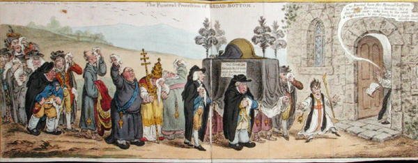 The Funeral Procession of Broad-Bottom, utgitt av Hannah Humphrey i 1807 (håndfarget etsning) av James Gillray