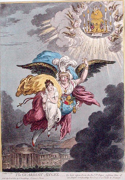 The Guardian Angel , utgitt av Hannah Humphrey i 1805 (håndfarget etsning) av James Gillray