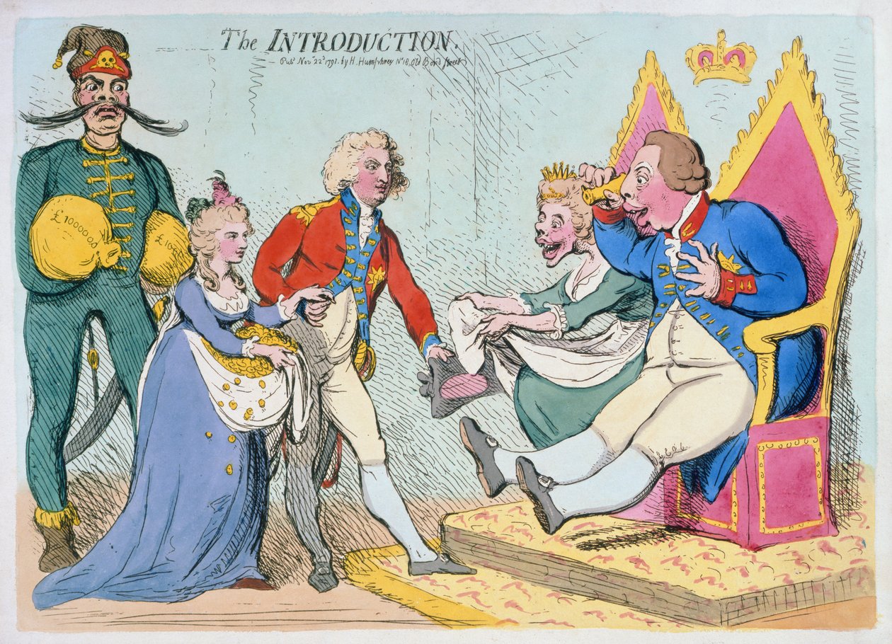 The Introduction, utgitt av Hannah Humphrey, 1791 (håndfarget etsning) av James Gillray