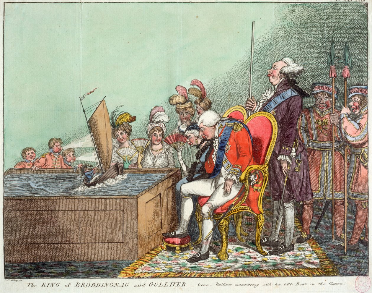 Kongen av Brobdingnag og Gulliver, etter 1804 (gravering) av James Gillray