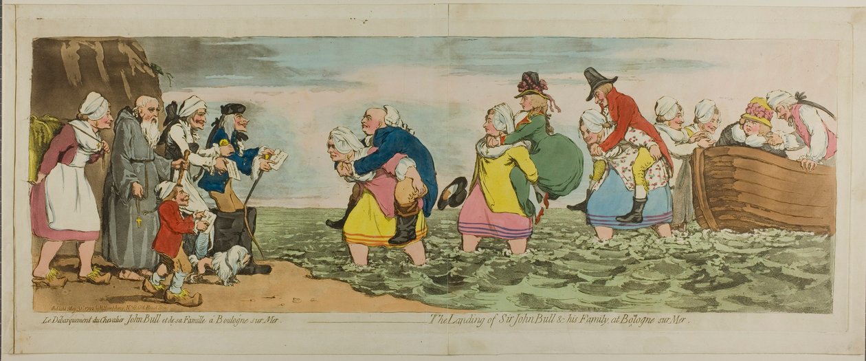 Landingen av Sir John Bull og hans familie, i Boulogne sur mer av James Gillray