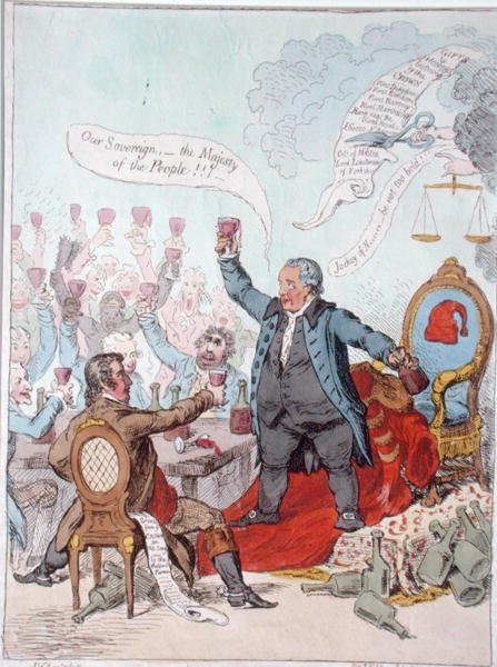 The Loyal Toast, utgitt av Hannah Humphrey i 1798 (håndfarget etsning) av James Gillray