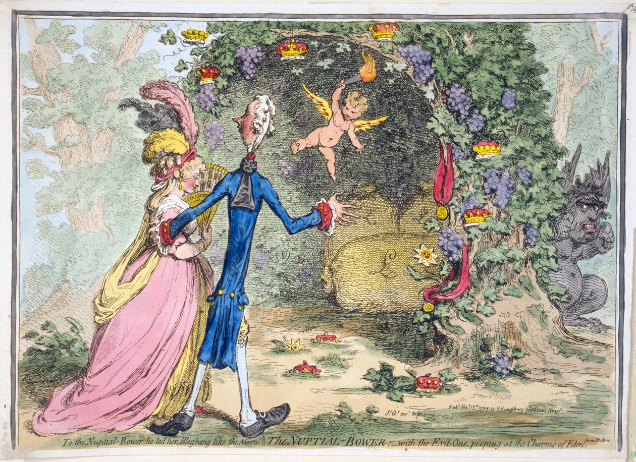 The Nuptial Bower, pub. Hannah Humphrey, 13. februar, 1797 (håndfarget gravering) av James Gillray