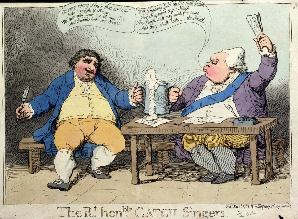 The Right Honorable Catch Singers, utgitt av William Humphrey i 1783 (håndfarget etsning) av James Gillray