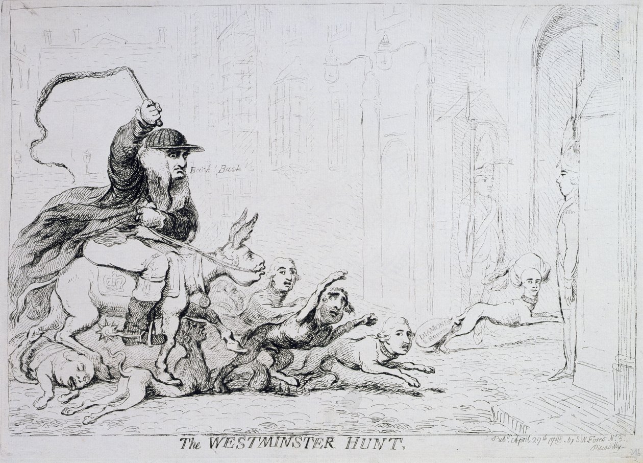 The Westminster Hunt, utgitt av 1788 (håndfarget etsning) av James Gillray