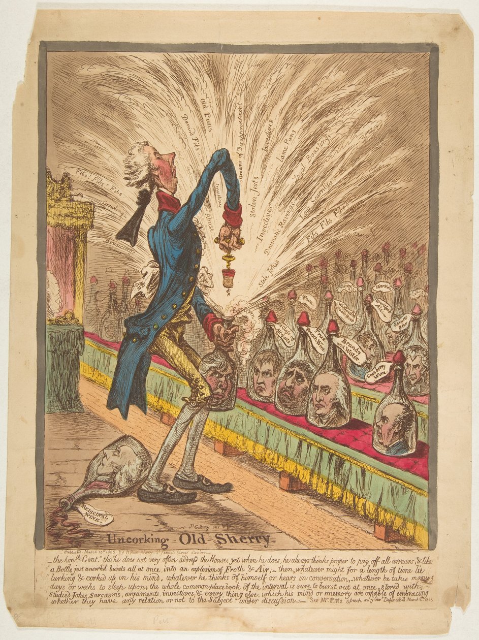 Uncorking Old Sherry, 10. mars 1805. av James Gillray