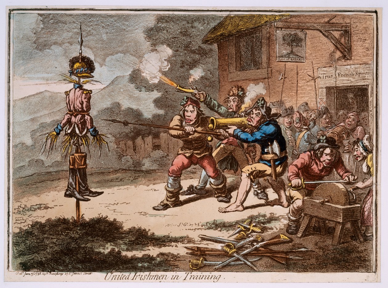 "United Irishmen på trening" av James Gillray