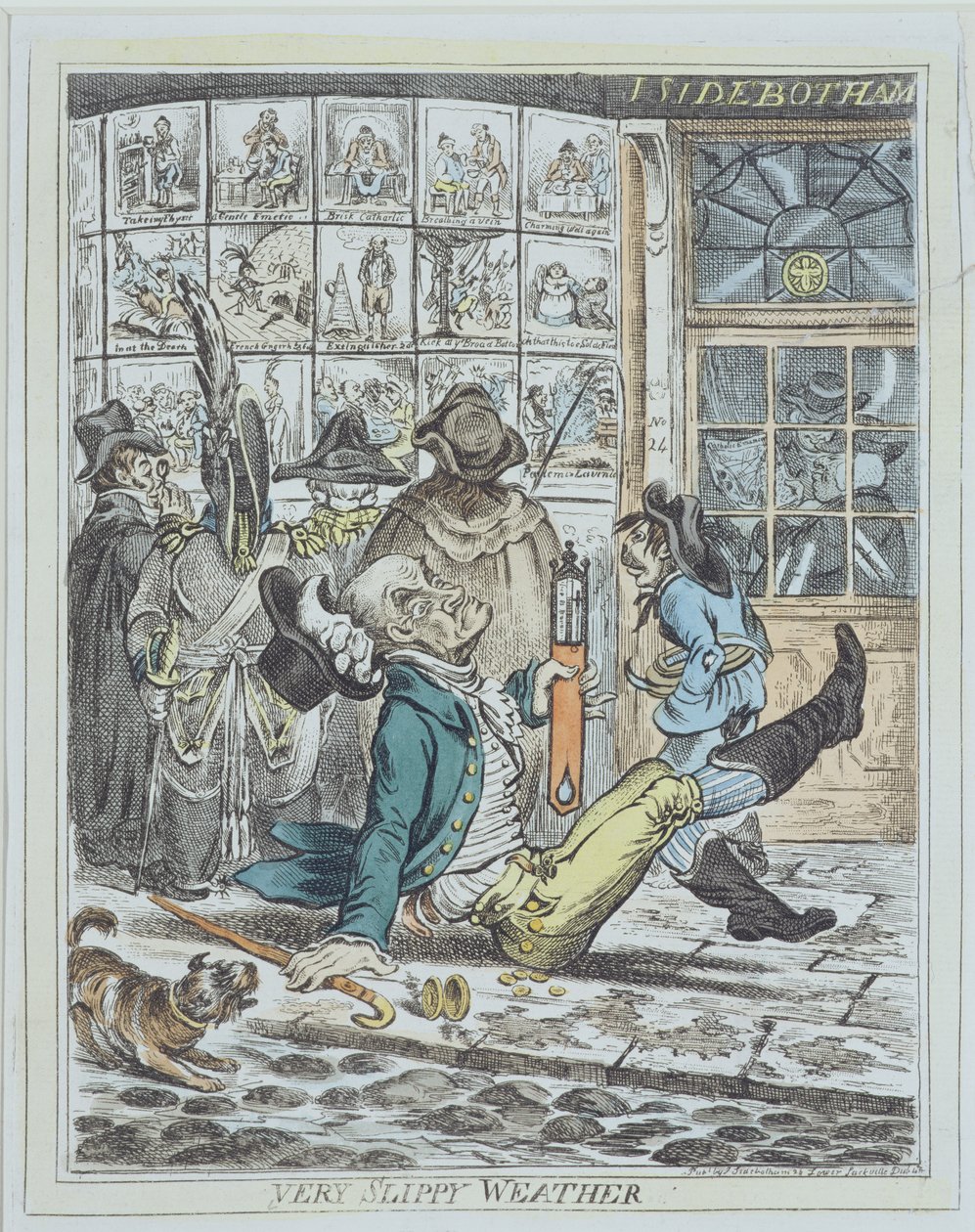 Very Slippy Weather, gravert av J. Sidebotham (farge litho) av James Gillray