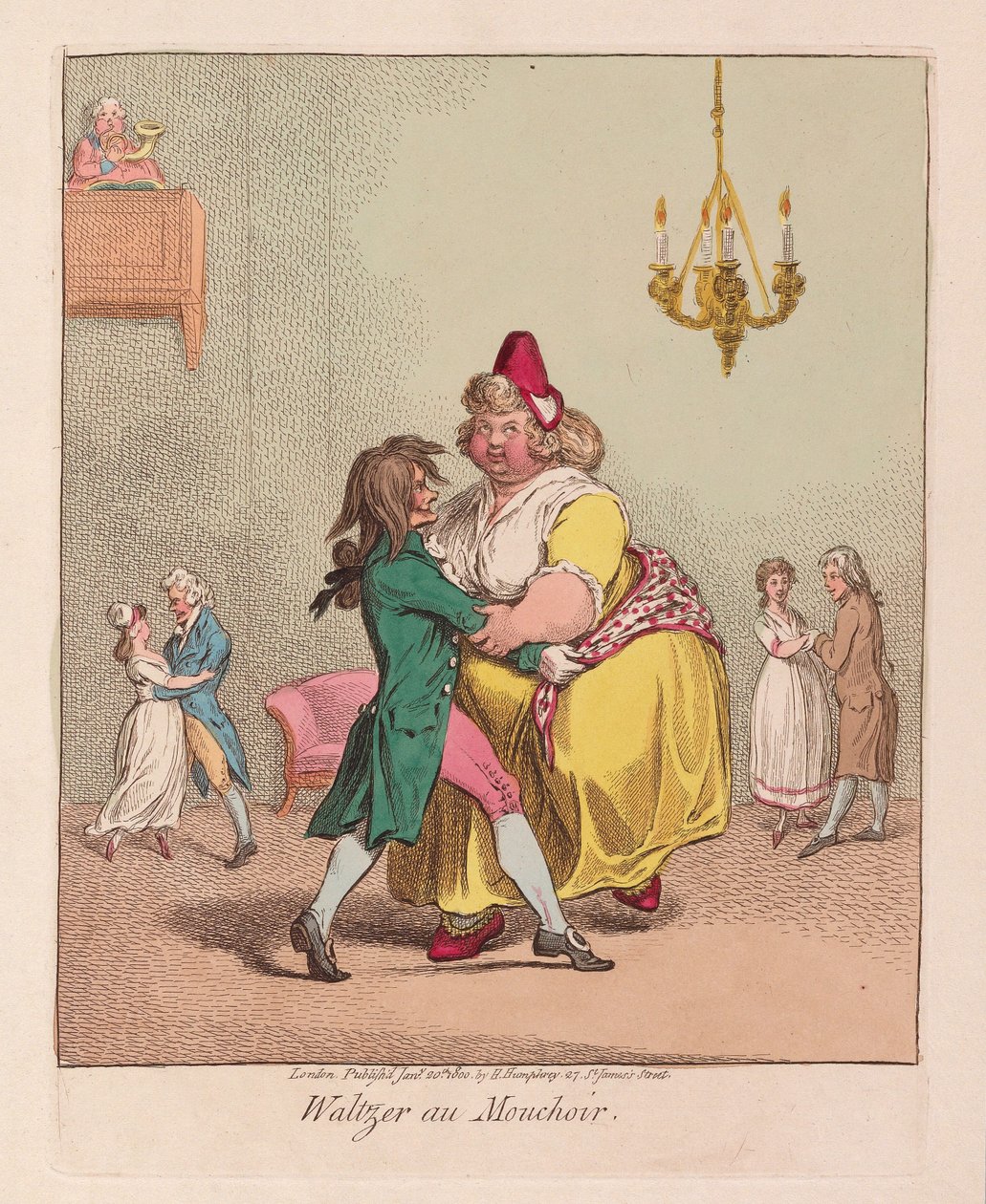 Waltzer au Mouchoir, pub. 1800 (håndfarget gravering) av James Gillray