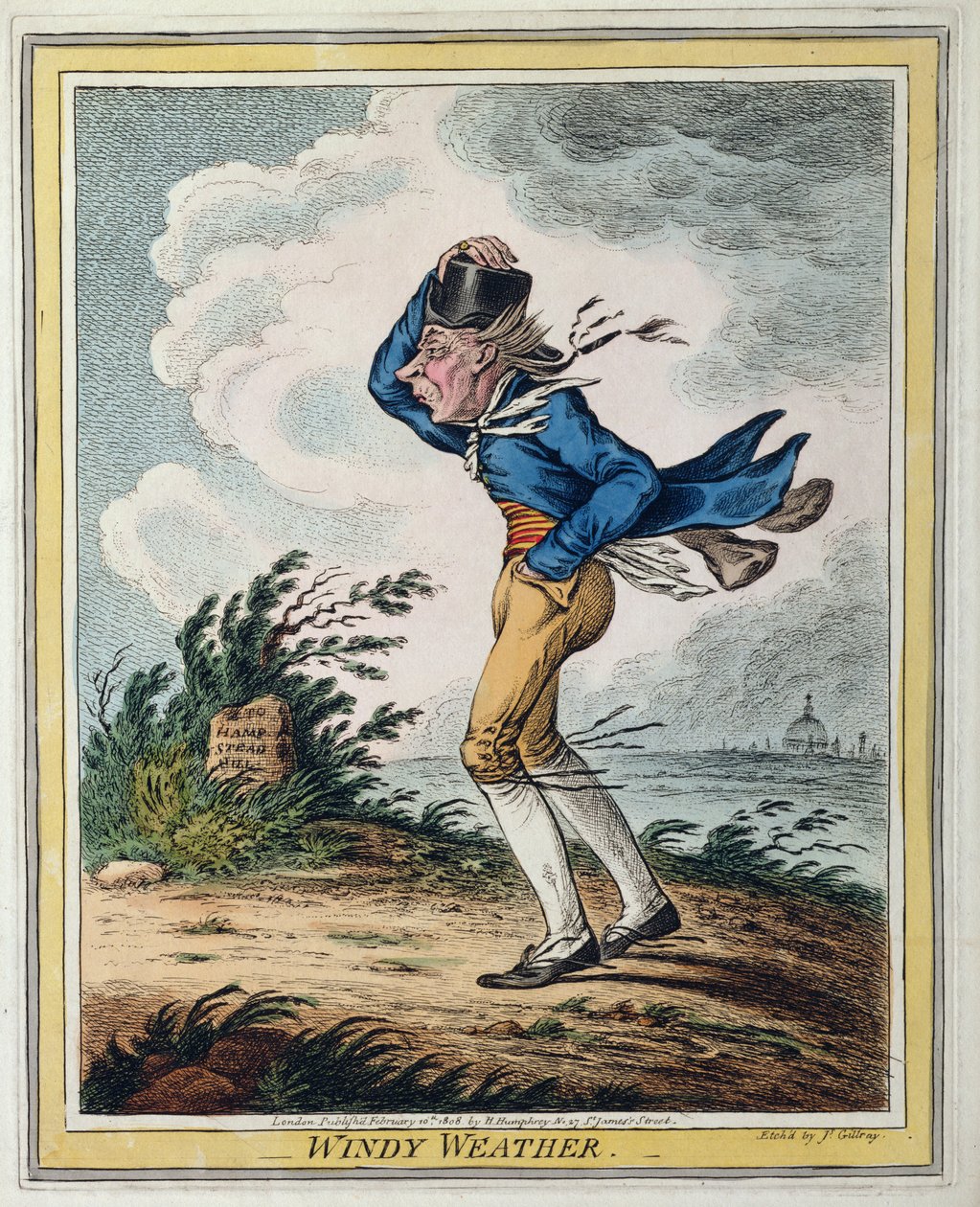 Windy Weather , utgitt av Hannah Humphrey i 1808 (håndfarget etsning) av James Gillray