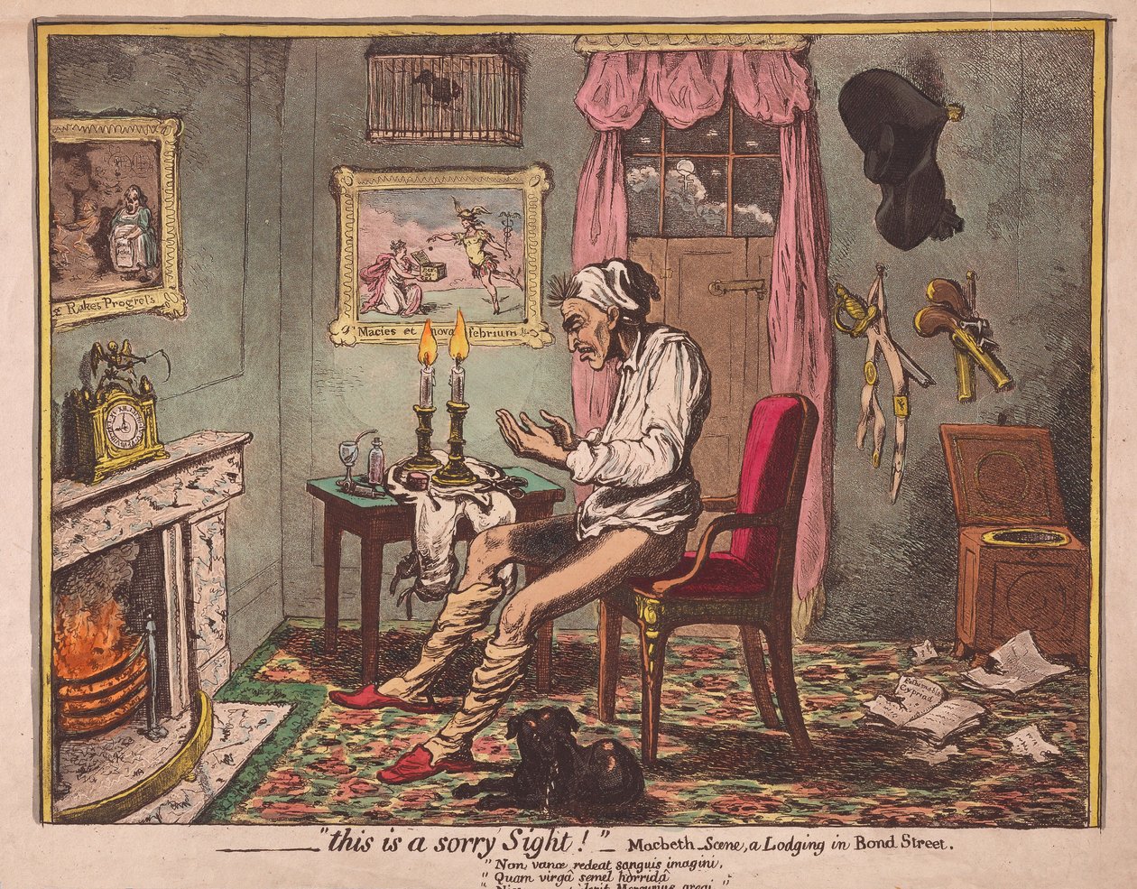 ?.dette er et beklagelig syn! Pub. 1786 (håndfarget gravering) av James Gillray