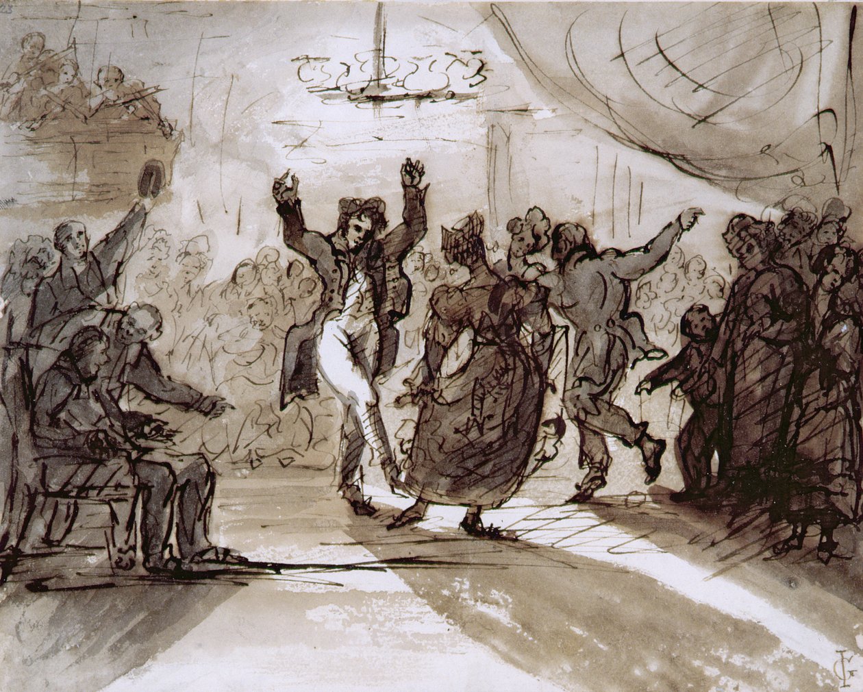 The Hunt Ball, ca. 1820 (penn og sepia blekk og vask på papir) av James Grant