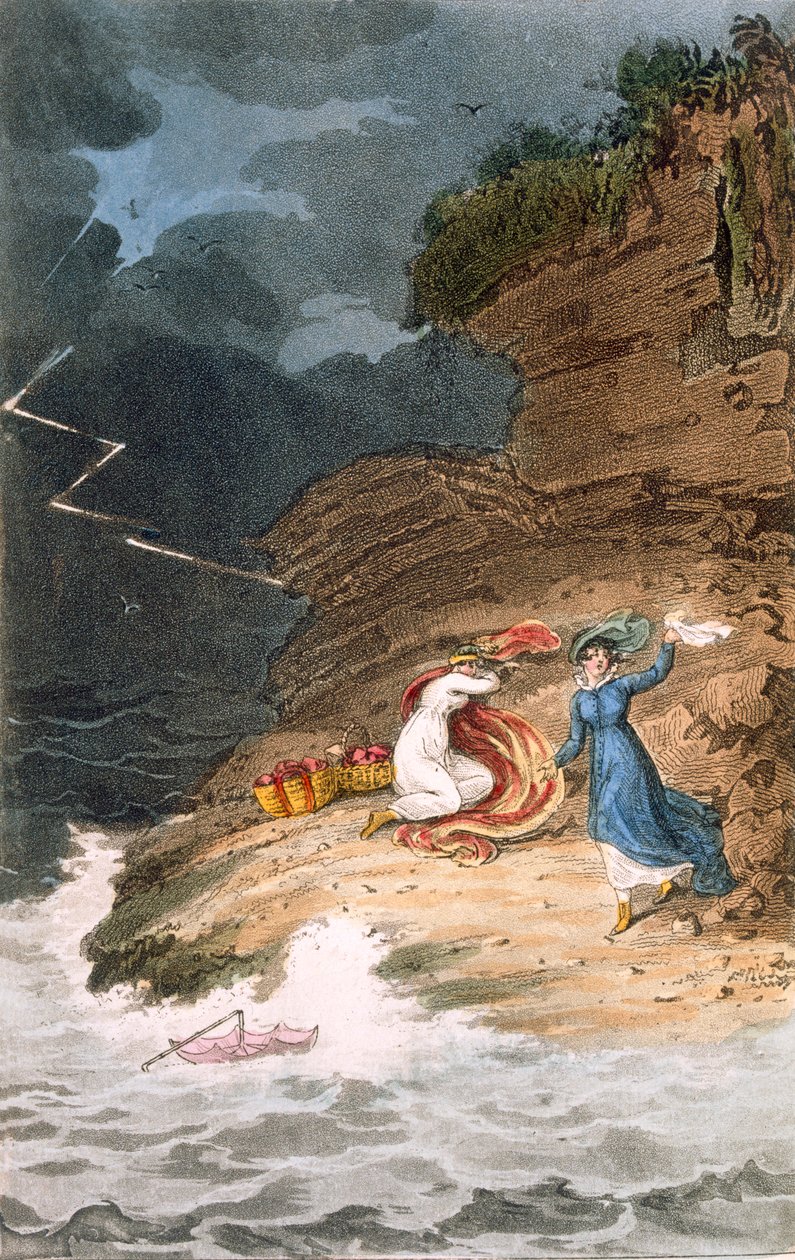 To Regency belles strandet på en forstrand av en storm, c1795-1805. av James Green