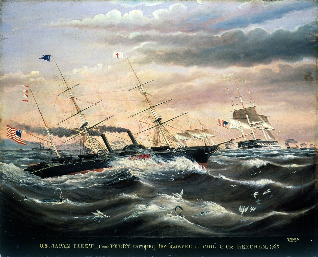 US Japan Fleet, Commodore Perry bærer Guds evangelium til hedningene, 1853 av James Guy Evans
