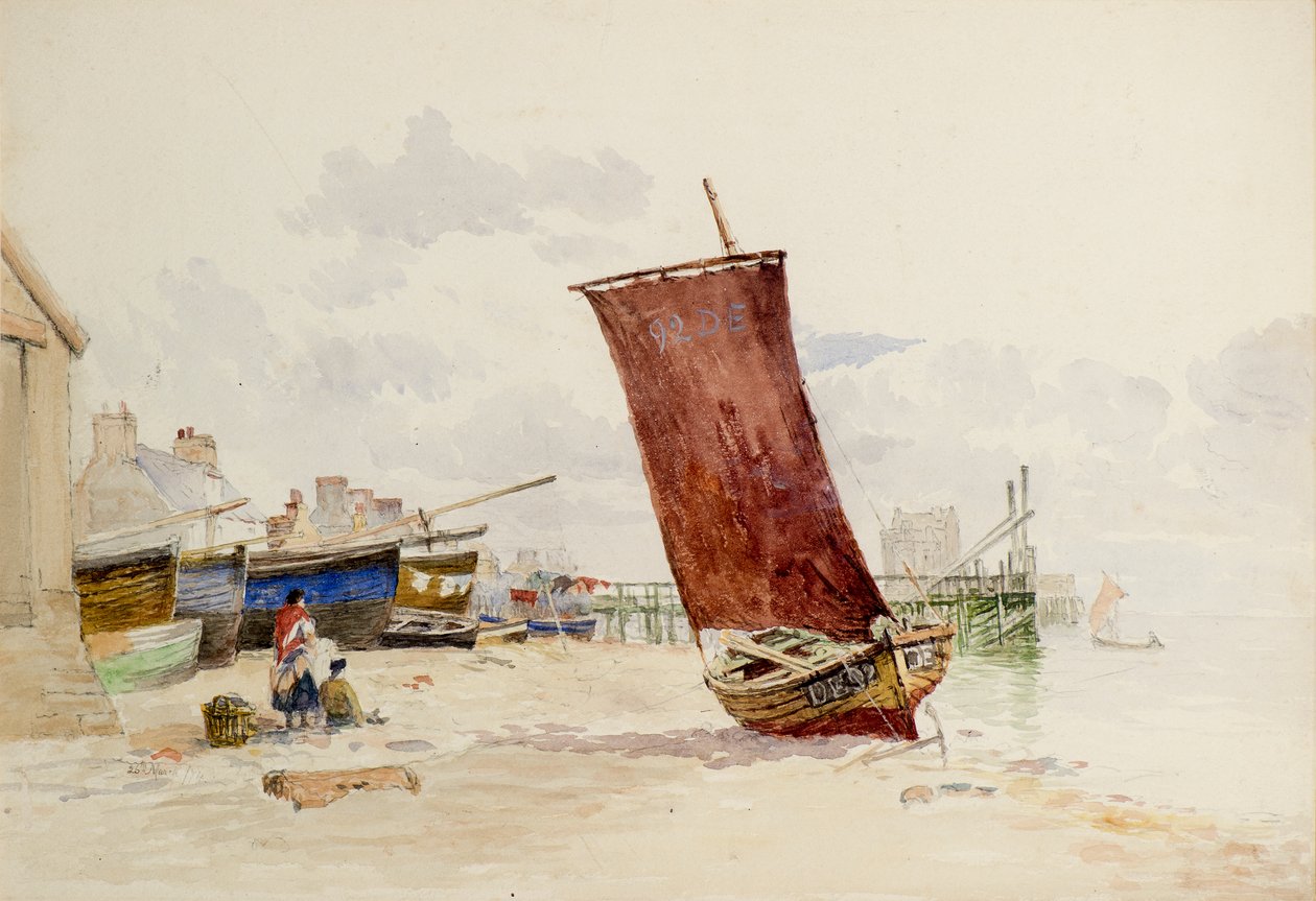 Utsikt over Wooden Pier ved Broughty Ferry av James Hall Cranstoun