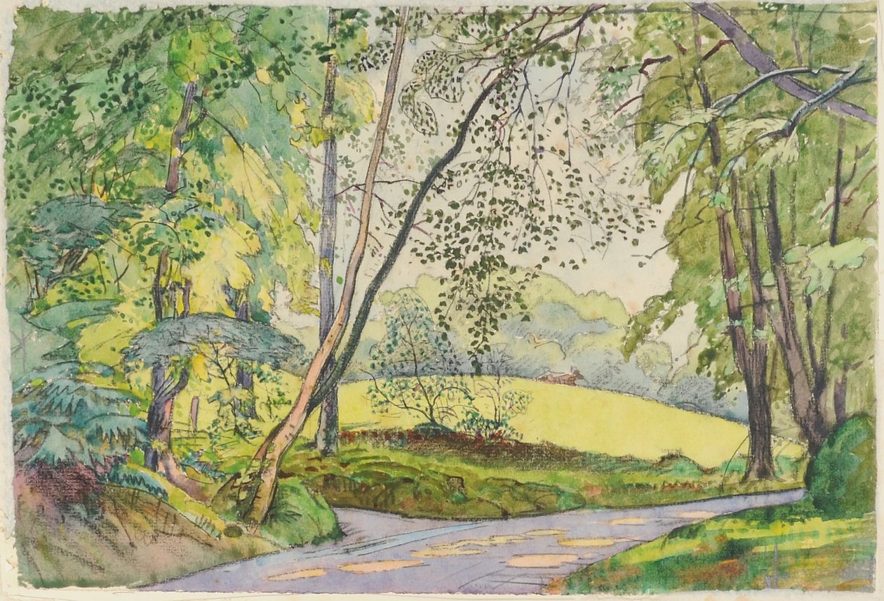 Gjennom trærne, 1910-15 (wc på papir) av James Hamilton Hay
