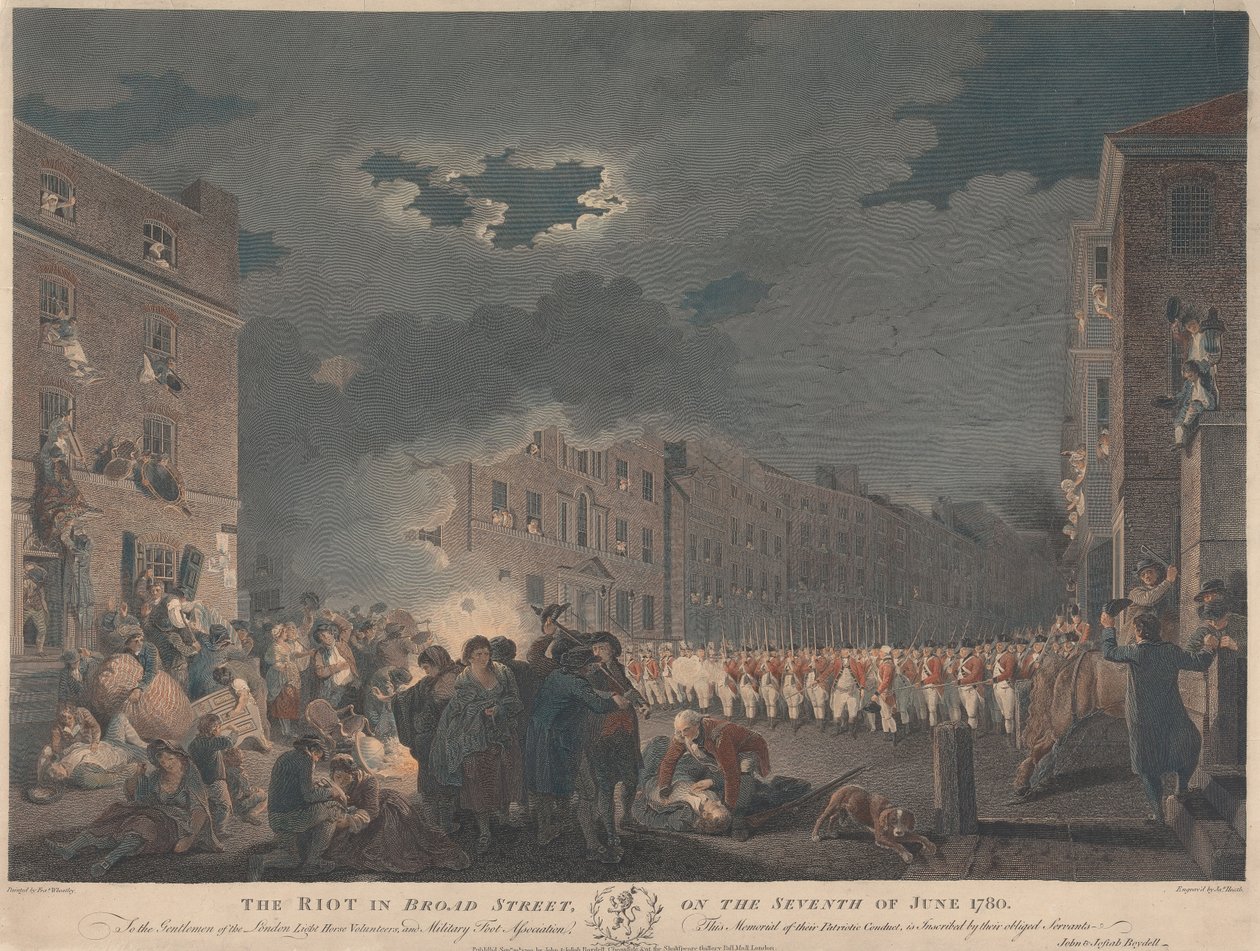 Opptøyene i Broad Street den sjuende juni 1780 av James Heath