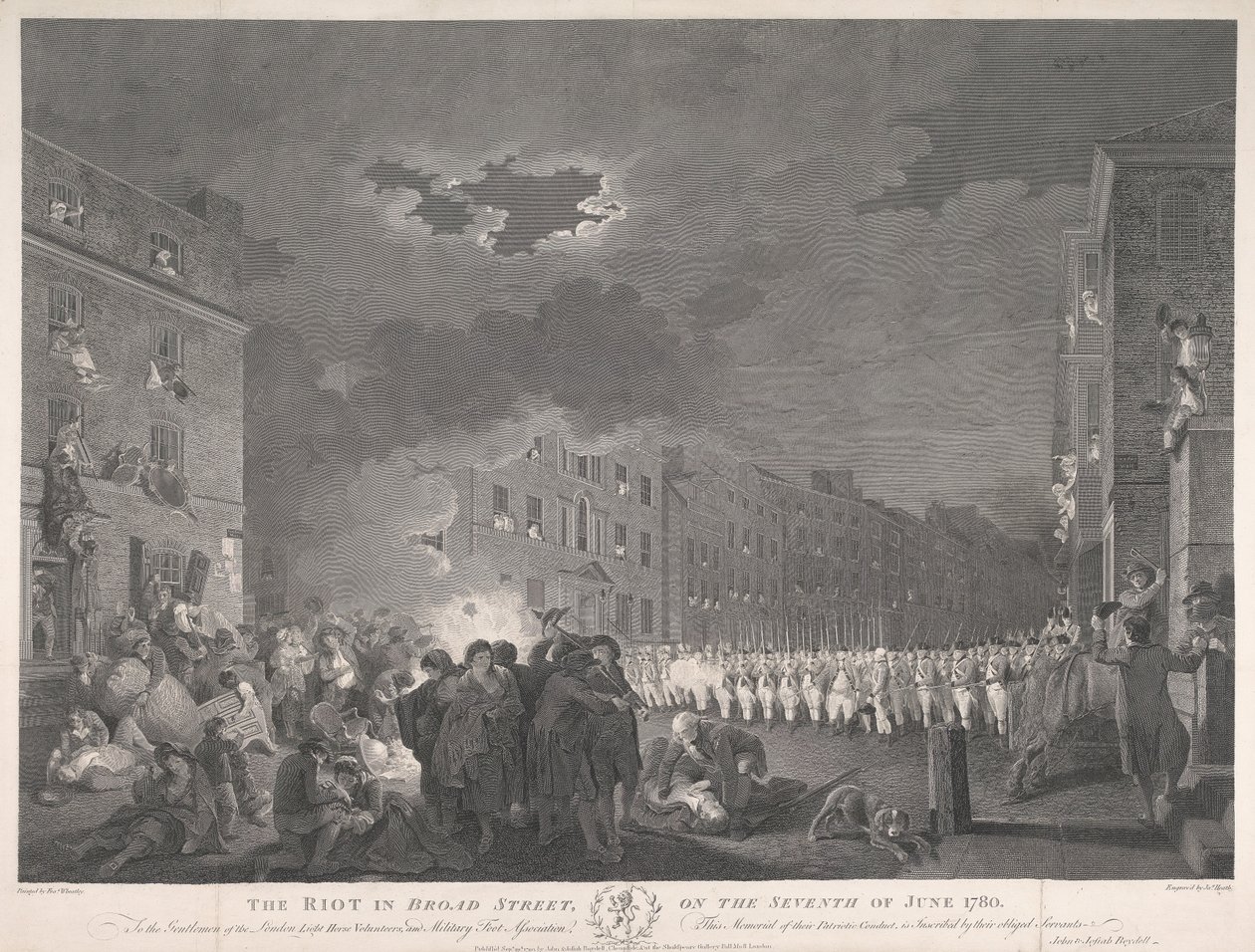 Opptøyene i Broad Street den sjuende juni 1780 av James Heath