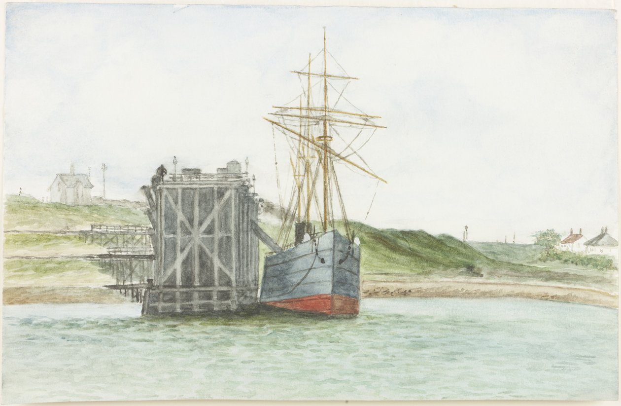 Albert Edward Docks. S.S. Willkarnman (akvarell, kroppsfarge og blyant på papir) av James Henry Cleet
