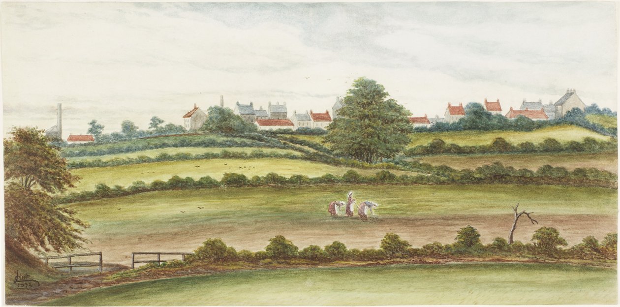 Monkseaton fra nord (akvarell, blyant og kroppsfarge på papir) av James Henry Cleet