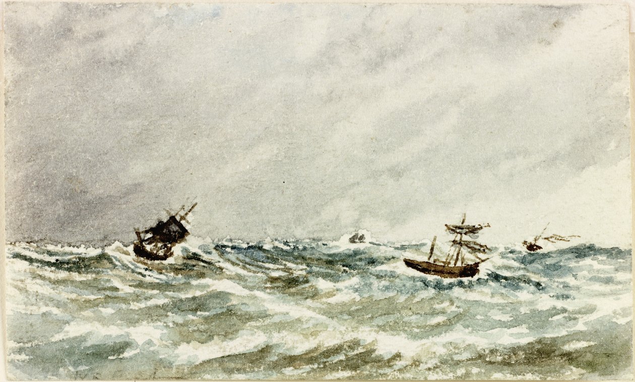 Storm at Sea off the Tyne (akvarell og kroppsfarge på papir) av James Henry Cleet