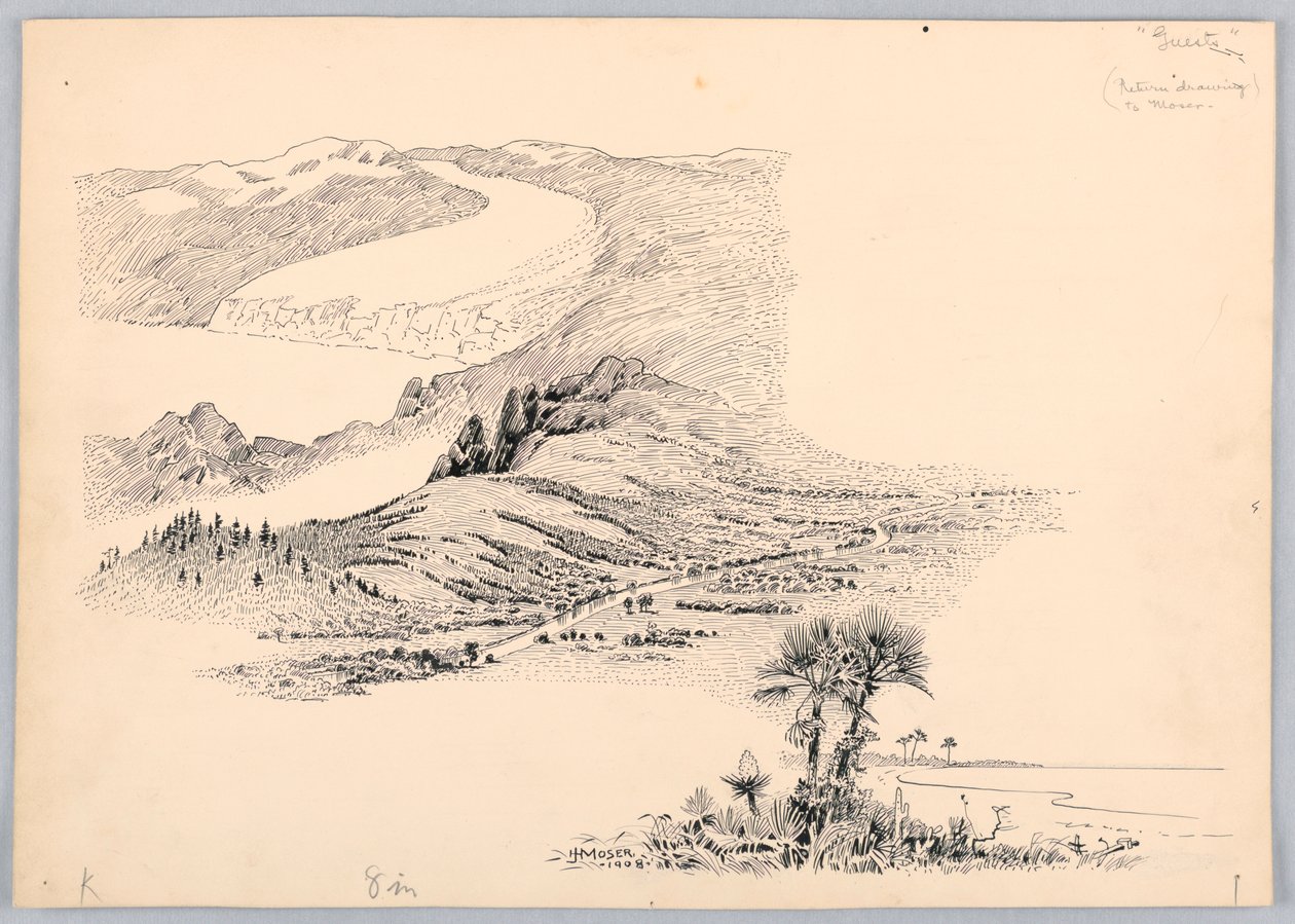 Three Landscapes, Design for Washington Board of Trade Dinner, 13. mai 1908 av James Henry Moser