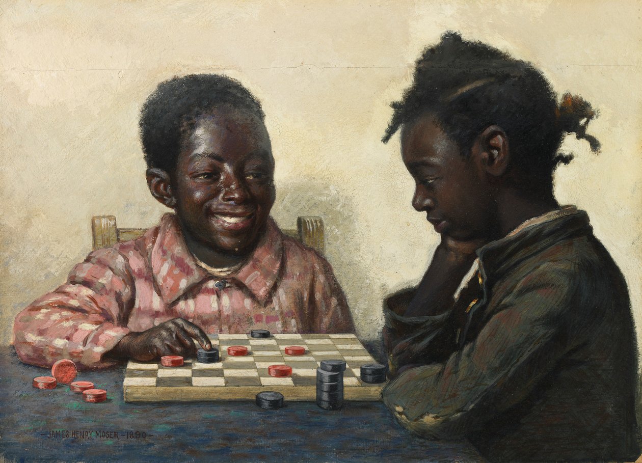 Uten tittel Two Children Playing Checkers, slutten av 1800-begynnelsen av 1900-tallet. av James Henry Moser