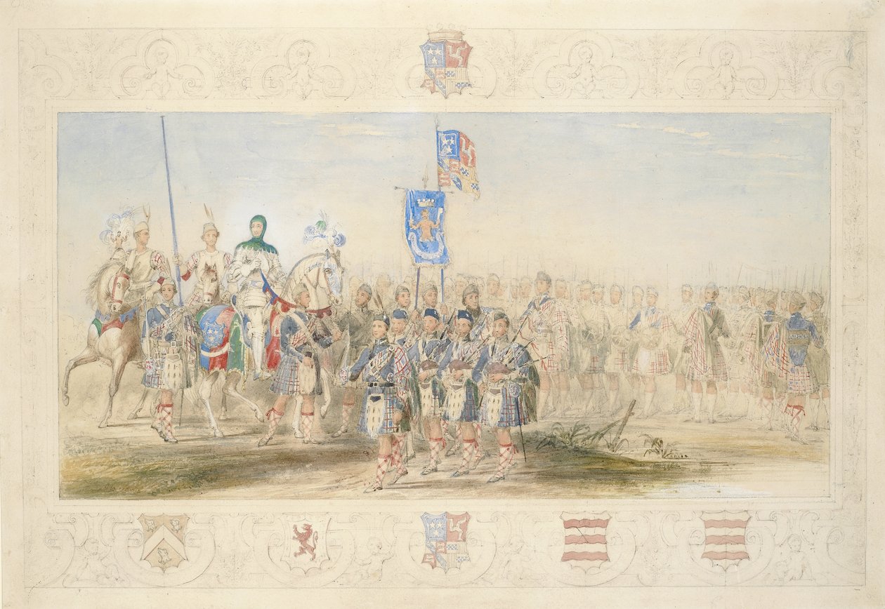 Baron Glenlyon, Knight of the Gael, 1839 (blyant, wc, gouache og gullmaling på papir) av James Henry Nixon