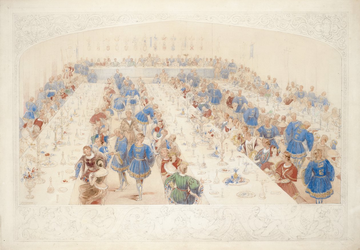 Banketten, 1839 (blyant, wc og gouache på papir) av James Henry Nixon