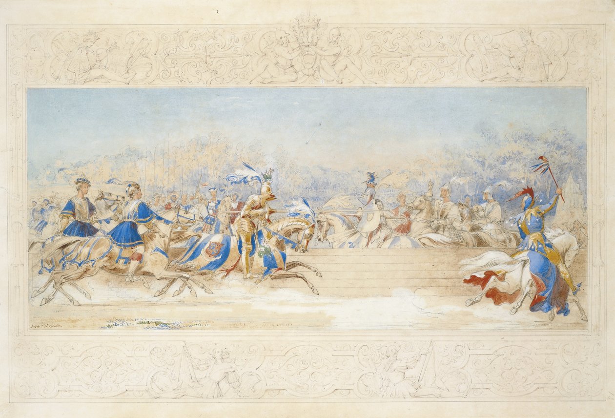 The Joust (blyant, wc og kroppsfarge på papir) av James Henry Nixon
