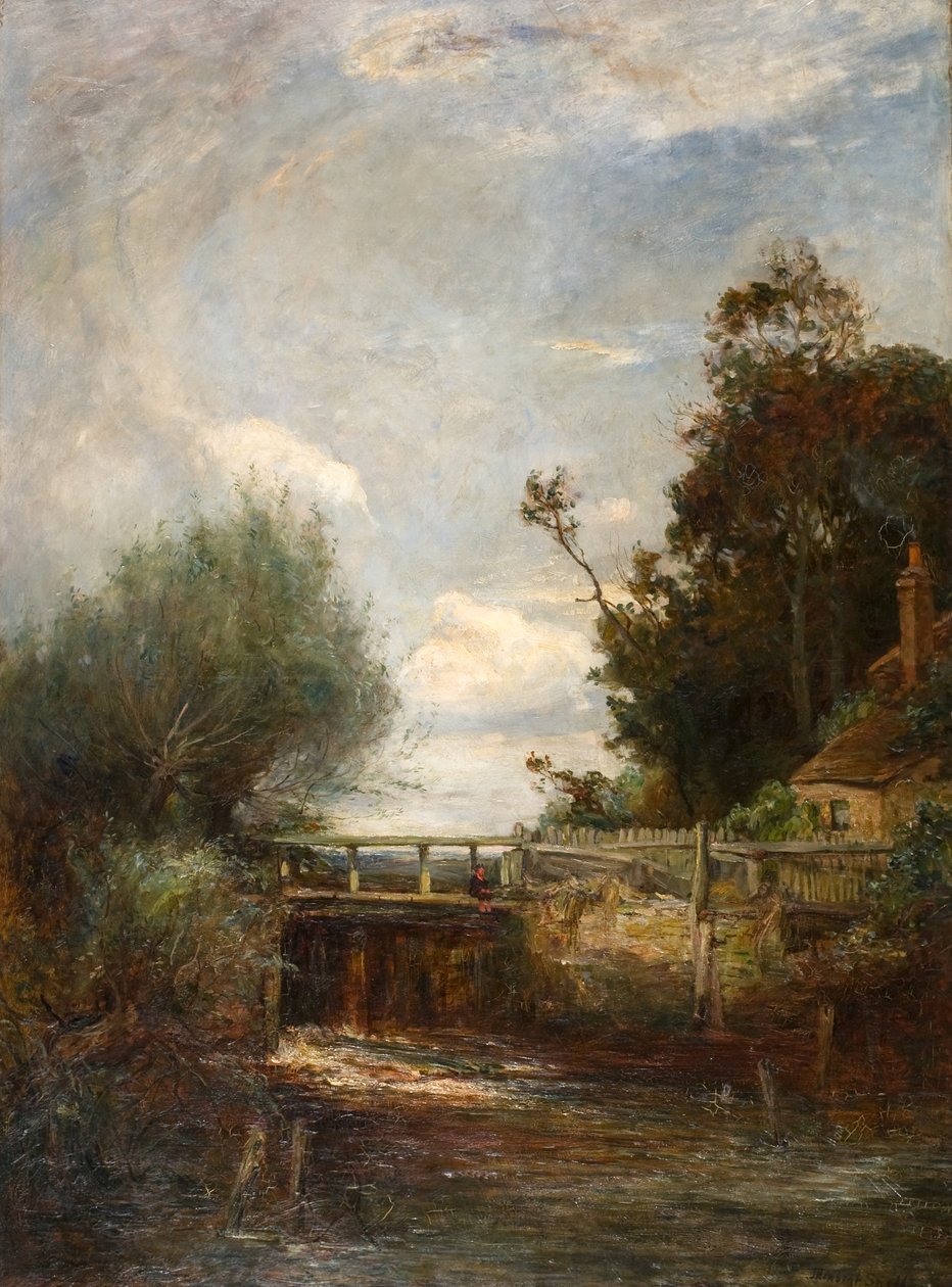 The Lock On the Colne River (olje på lerret) av James Herbet Snell